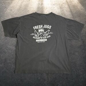 707 Fresh Jugs Double-D Dairy Graphic T-Shirt Black Faded Vintage XL Skater Y2K
